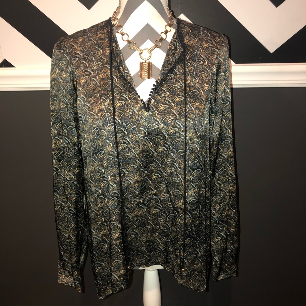 NWT-Marchesa Voyage 100% Silk Blouse-Palm Frond